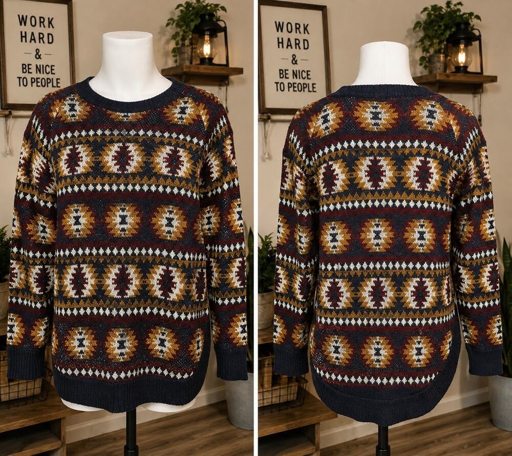 Magnolia Lane Women's Large Southwestern Aztec Knit Sweater Boho Cozy Pullover
